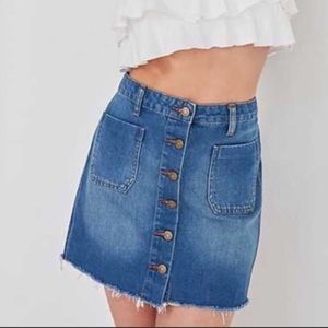 BDG Raw Hem Button-Up Denim Skirt